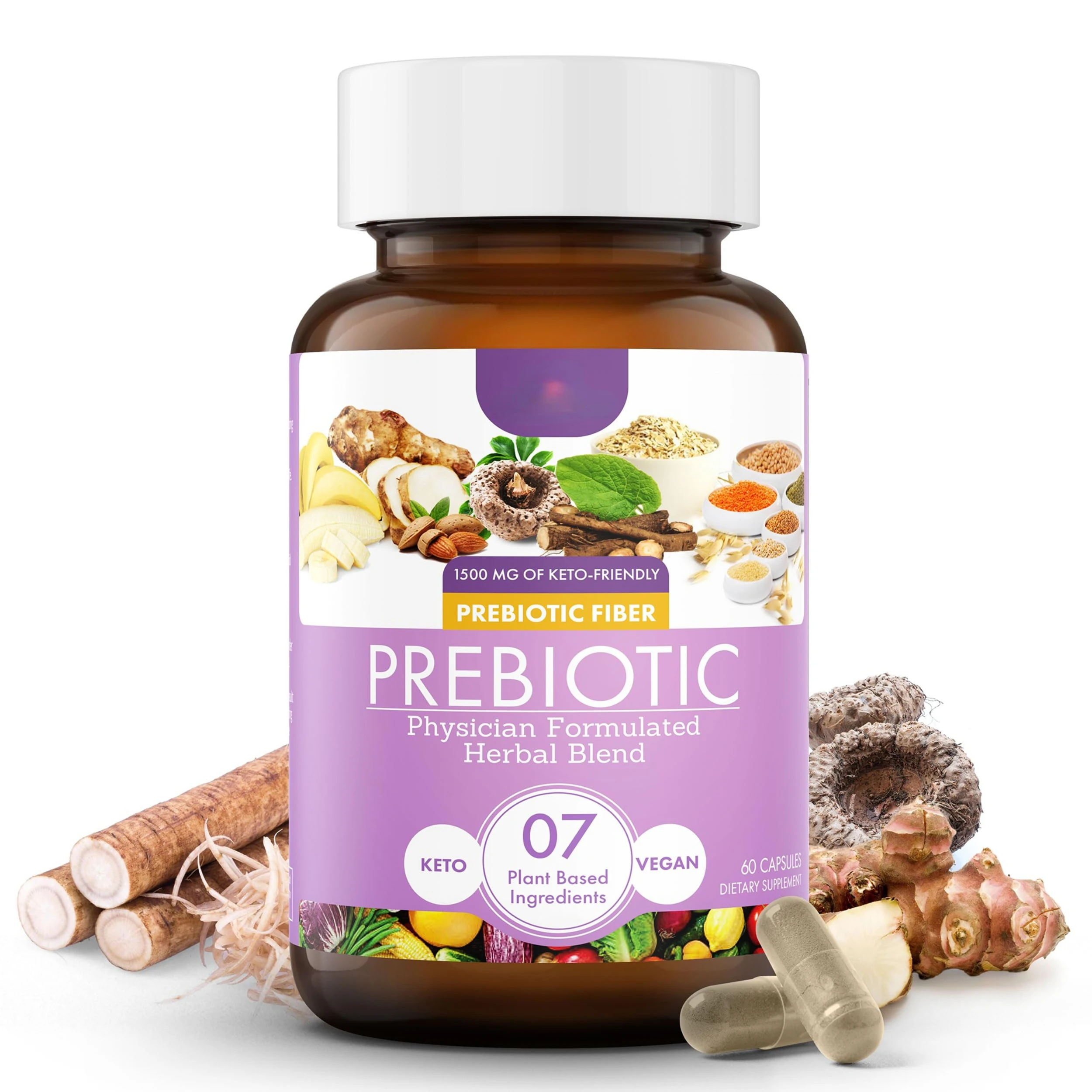 Prebiotic Fiber Capsule for Gut Health Inulin FOS XOS Daily Fiber Capsules Organic Pre Biotic Supplement Healthy Herbal Blend