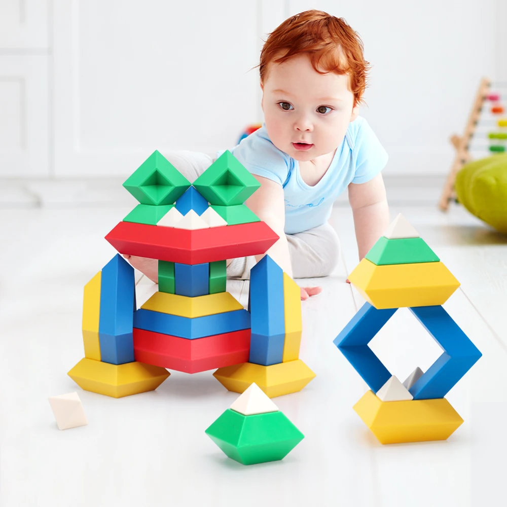 3D Cube 90Pcs Pyramid STEM Education Toy Space Color Learning Creative Stacking Puzzle Toys Pyramid Building Blocks For Kid Gift