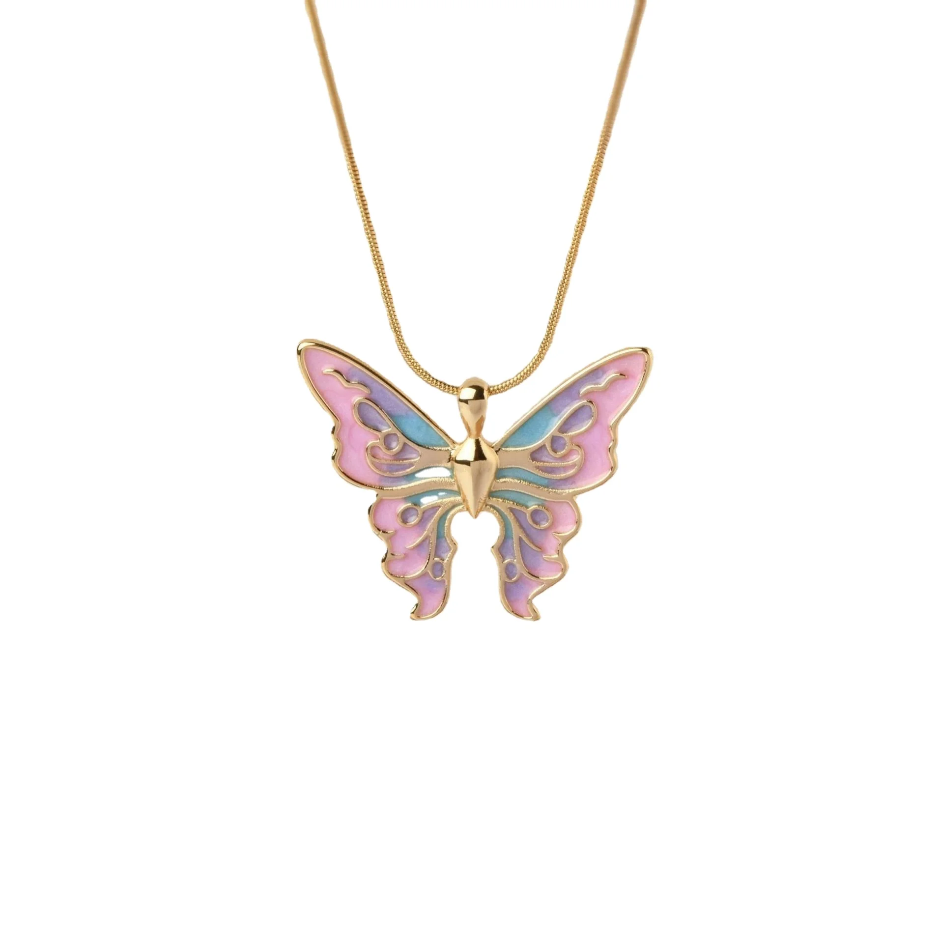 Rainbow fairy dream Wonderland Irina gradient color illusion butterfly titanium steel necklace