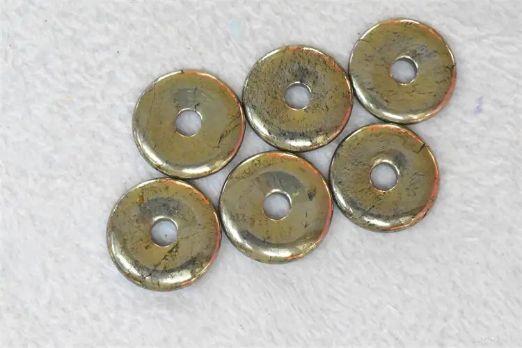Wholesale Natural Smooth Charm Gemstone  30MM Pyrite Stone Donuts Pendant For Jewelry Making
