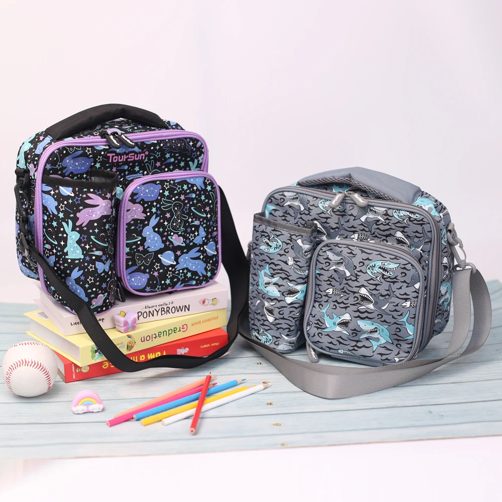 Toursun Custom Design Thermal Insulated Cooler Lunch Bag with Strap  Student Picnic Lunch Bag for Kids