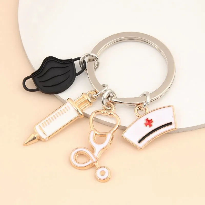 Wholesale Nurse Doctor Mask Keychain Medical Ambulance Personnel Keyring Syringe Stethoscope Pendant Keychain