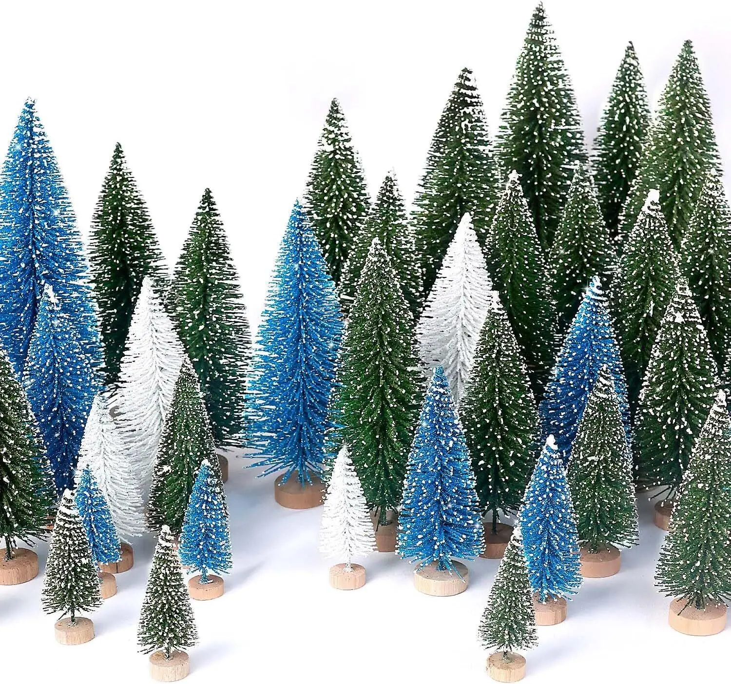 Mini Artificial Christmas Trees Sisal Snow Trees with Wooden Base for Christmas Decor Party Home Table Craft Christmas Tree Set