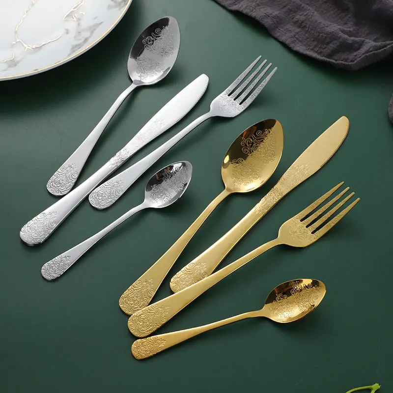 Top Seller 24-piece Stainless Steel Spoon Fork Knife Set With Handle Pattern Luxury Diamond Type Lattice Egg Shape Package