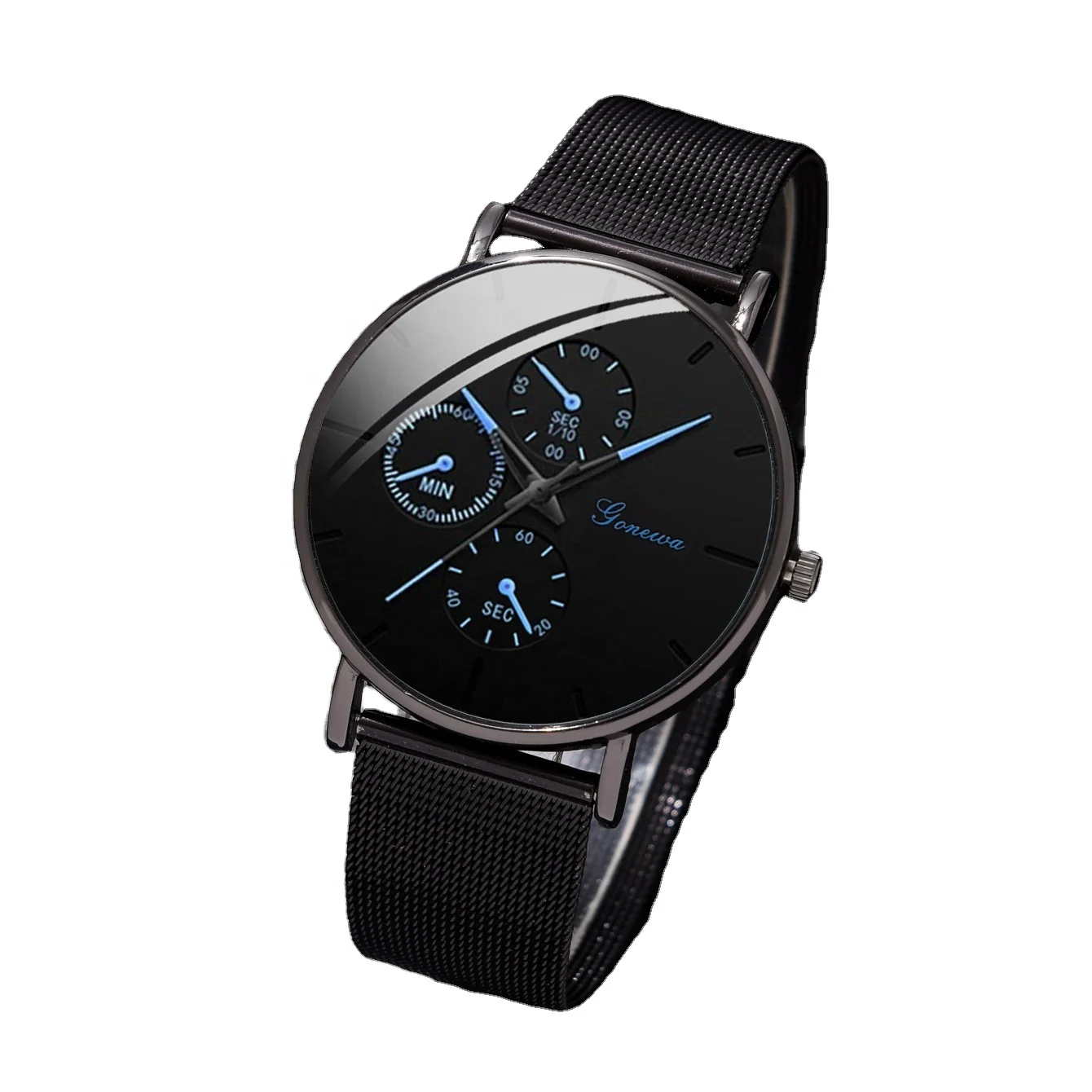 Y84 Hot selling business Luxury black round PU leather strap geneva bracelet quartz watches for men