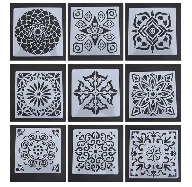 oem label plastic material Custom Shape Art painting template diaryJournal Stencil Set 9 Pcs painting stencil