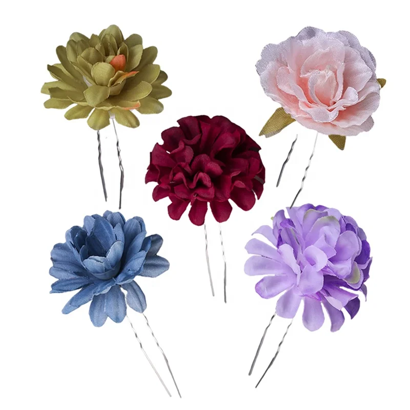 Artificial flower retro flower U-shaped hair pin, silk flower headdress fork, classical clothing accessories