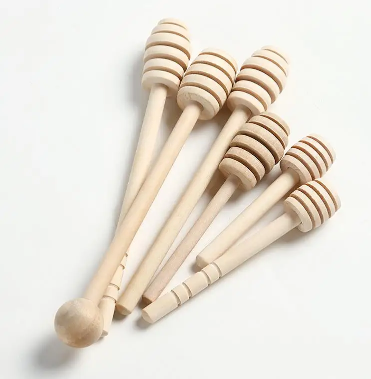 Free Custom Engrave Logo Eco Friendly Wood Tea Honey Dipper Sticks for Honey Jar Dispense Drizzle