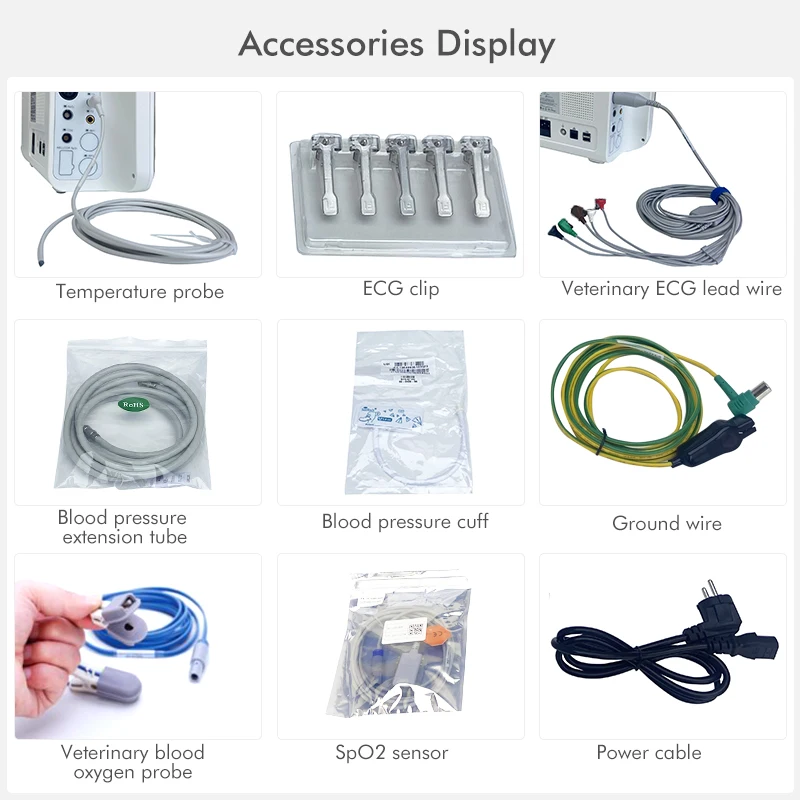 12 1 дюймовый многоязычный портативный ветеринарный мониторинг жизненно важных признаков для домашних животных с функцией Nibp Etco2