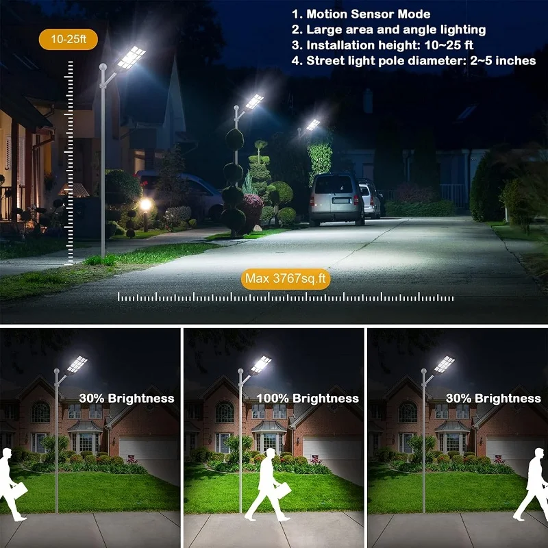 solar lights outdoor LED solar parking lot lights dusk to dawn wide-angle motion sensor 200W solar street light