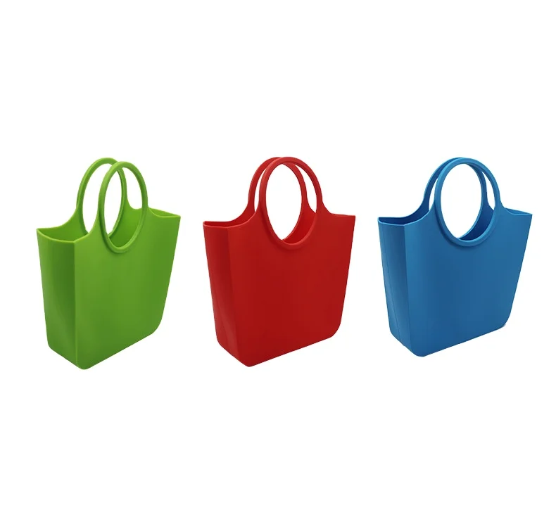 Hot sale 2021 new silicone handbag department store supermarket shopping bag customizable color logo beach bag