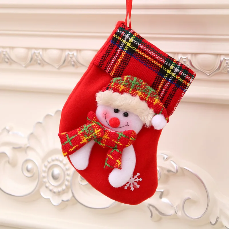 New Xmas Stocking Snowflake Santa Plaid Sequin Edge Christmas Tree Decor Gift Funny Craft Christmas Stocking