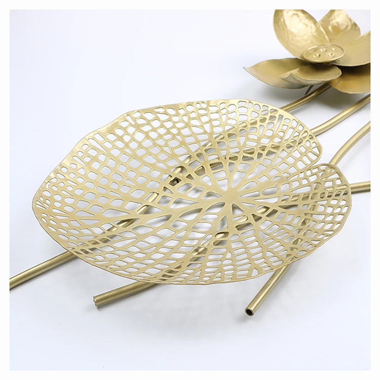 Железные металлические украшения, золотые металлические листья лотоса, 3d искусство, Настенный декор для гостиной