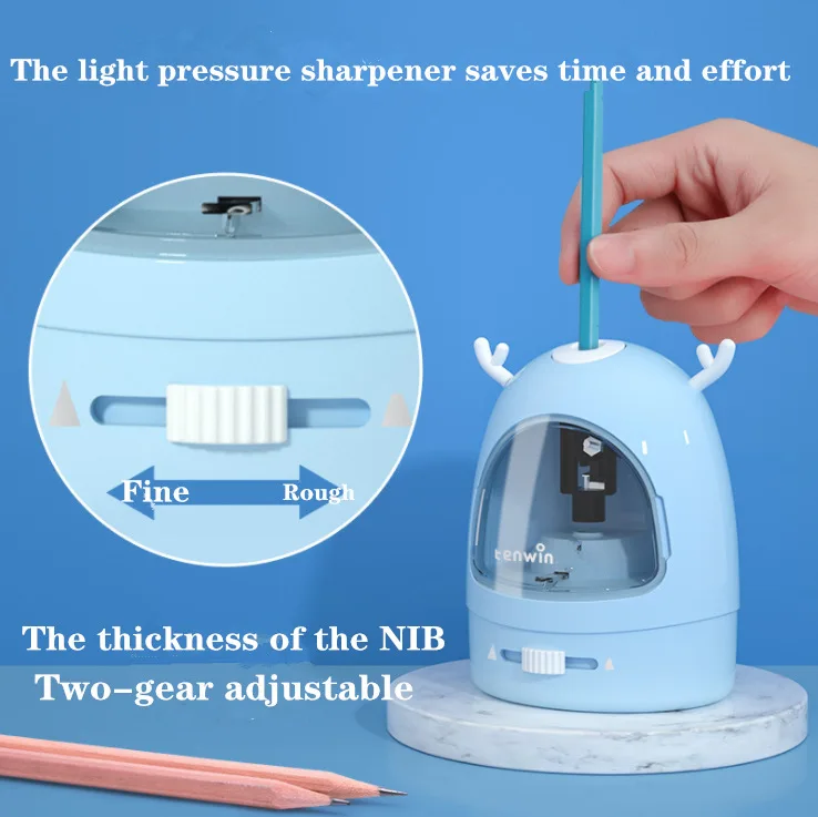 Tenwin 8087 Electric Stationery set children gift box set Pencil Sharpener Desktop vacuum cleaner Eraser blue