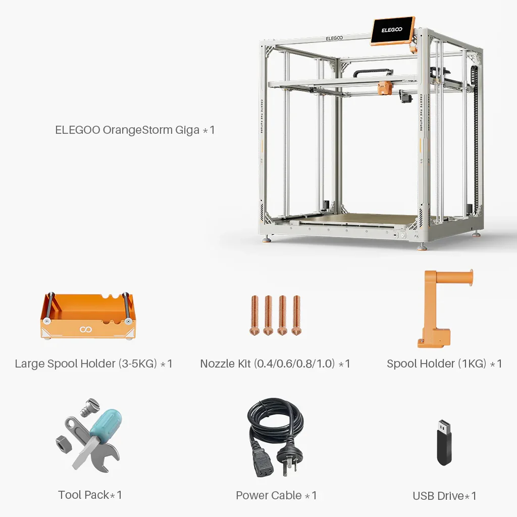 Elegoo OrangeStorm Giga Large Printer Size 1224x1164x1425mm High Speed FDM 3D Printer Auto Leveling multi nozzle printing