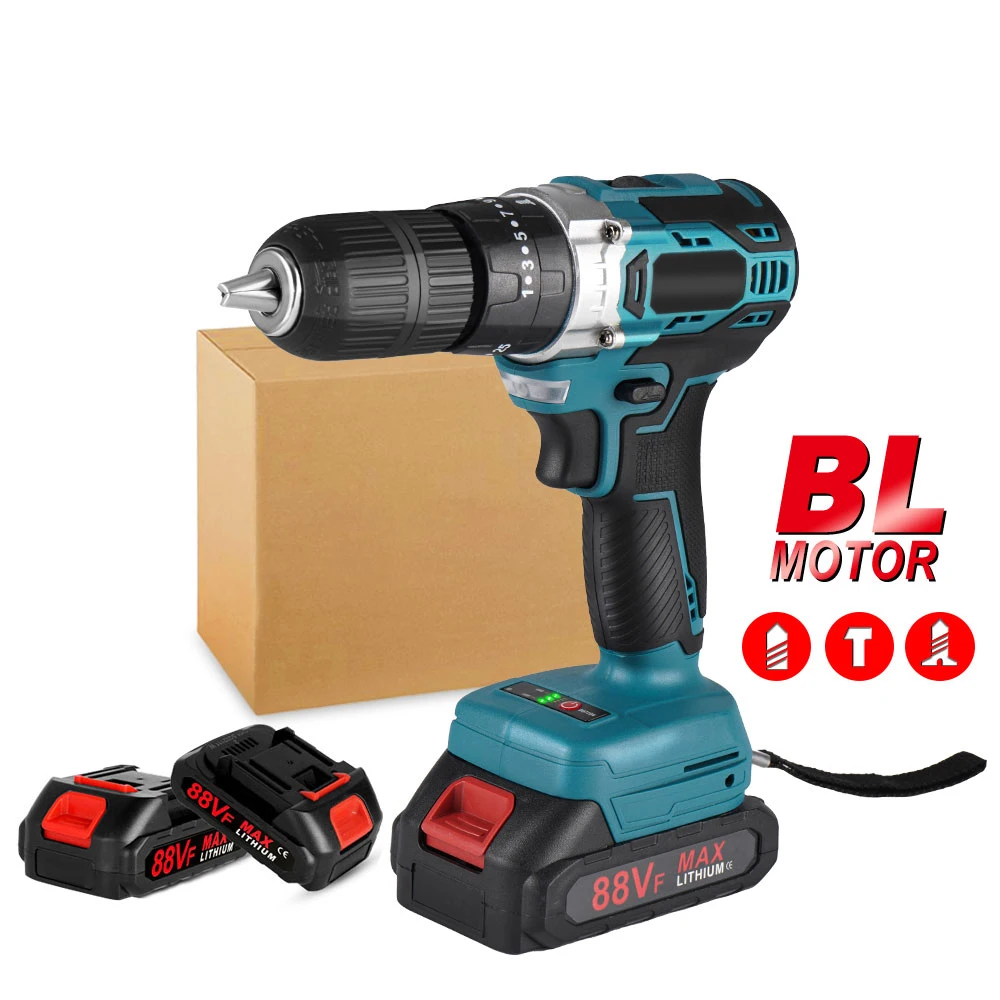 25+3 Torque Brushless Electric Hammer Cordless Impact Drill Electric Screwdriver 3 in 1 13mm No Battery DIY 18V Brushless Motor