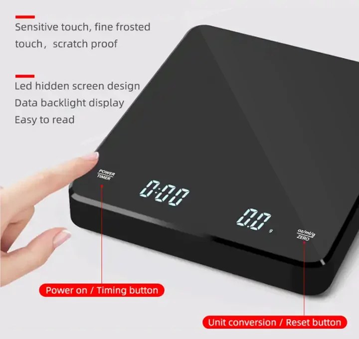 Hot Sales Electronic Coffee Scale Coffee Kitchen Weighing Scale with Timer Digital Coffee Scale