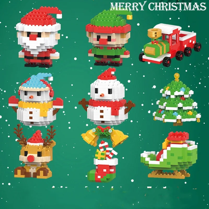 W1410 Christmas tree santa claus train Decoration diamond particles Building Block Plastic Toy gift for kids girls boys