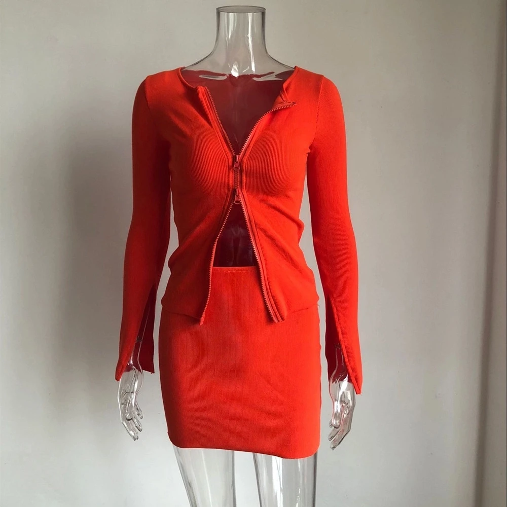 
8100 New summer ladies white knit ribbed top plus size 2pcs sets women clothes zip 