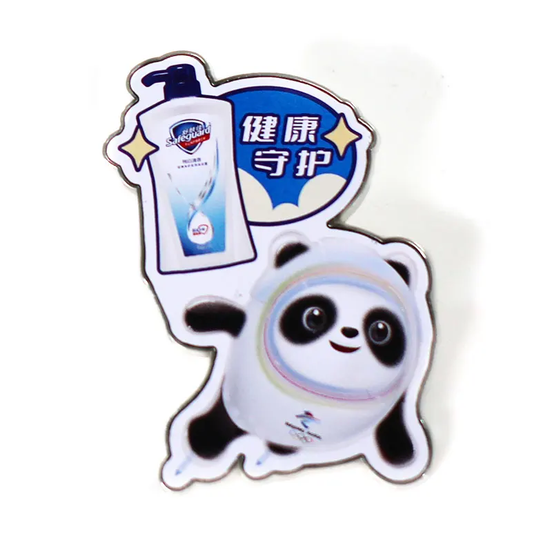 Custom Metal Pin Badge Cute Panda Sports Theme Silk Screen Printing Souvenir Panda Badge Pin