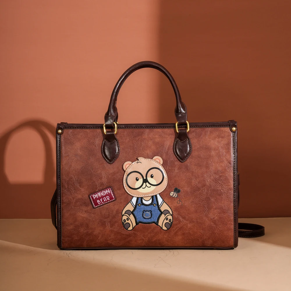 Oversized handbag with cute bear print on the surface wear-resistant and waterproof trendy cross-body bag shoulder bag S-8392