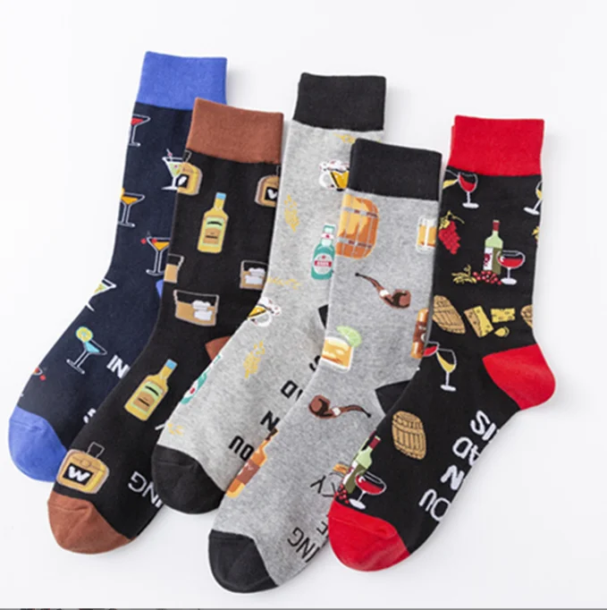wholesale In Stock knitted jacquard beer socks fashion men dress socks