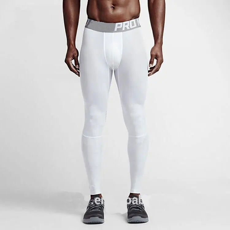
High Quality Men White Compression Pants Workout Sports Tights Running Leggings 