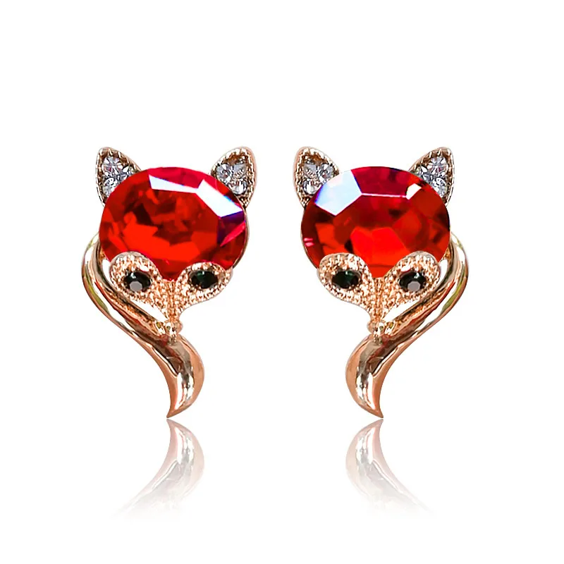 Green sweet and cute little animal personality red little fox earrings 925 sterling silver needle earrings