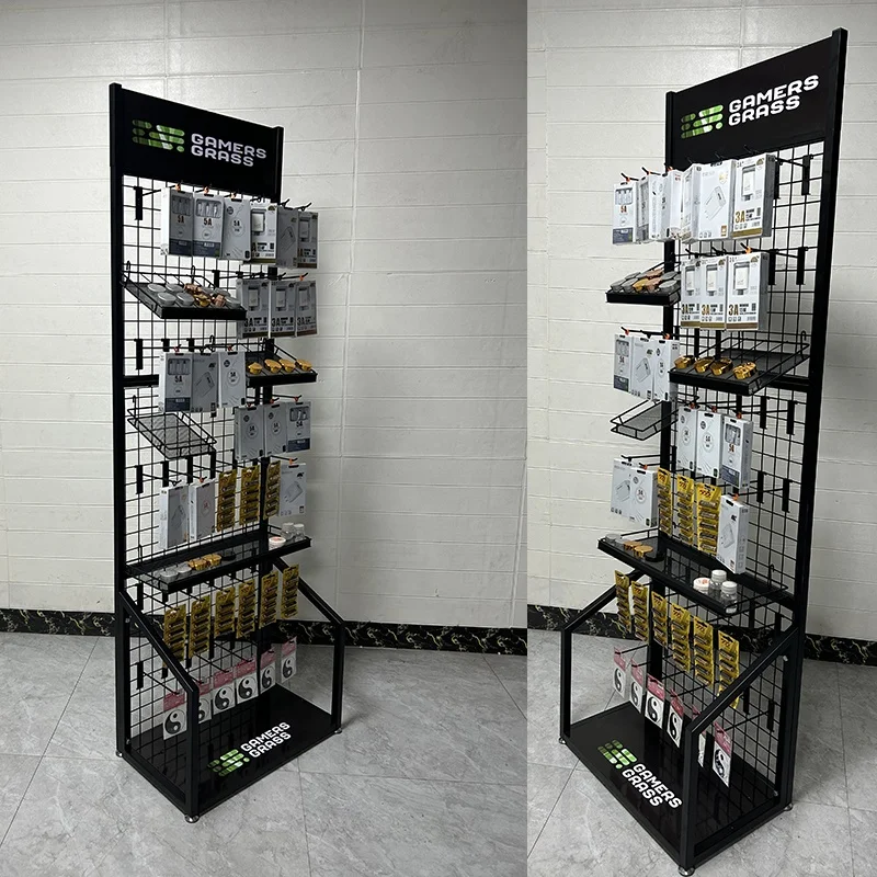 Hot Selling High Quality Professional nail polish shelf display stand makeup display rack with hooks and shelves