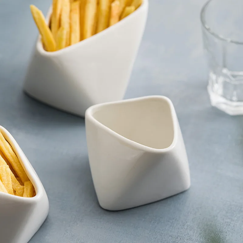 INS Creative Restaurant Tableware-Three-dimensional Folded Corner Ceramic Bowl Potato Chips Fruit Soup Soy Sauce Gravy Boats