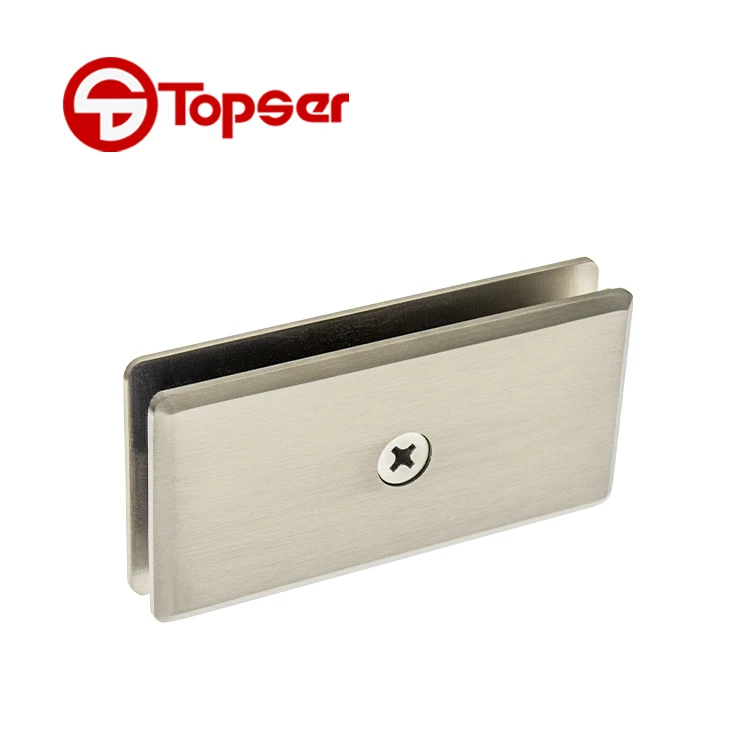 Bathroom Brass 180 Degree Brushed Nickel Frameless Double Glass Clamp