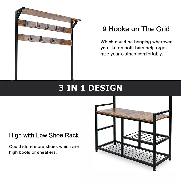 Оптовая продажа постоянный пальто стеллажи для выставки товаров по индивидуальному заказу 3-в-1 прихожей Холл дерево скамейки хранения стойку Многофункциональный обуви шапка