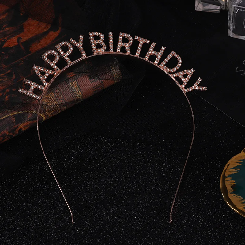 Hair Accessories Women Letter Headband Pearl Crystal Headband Happy Birthday Headband