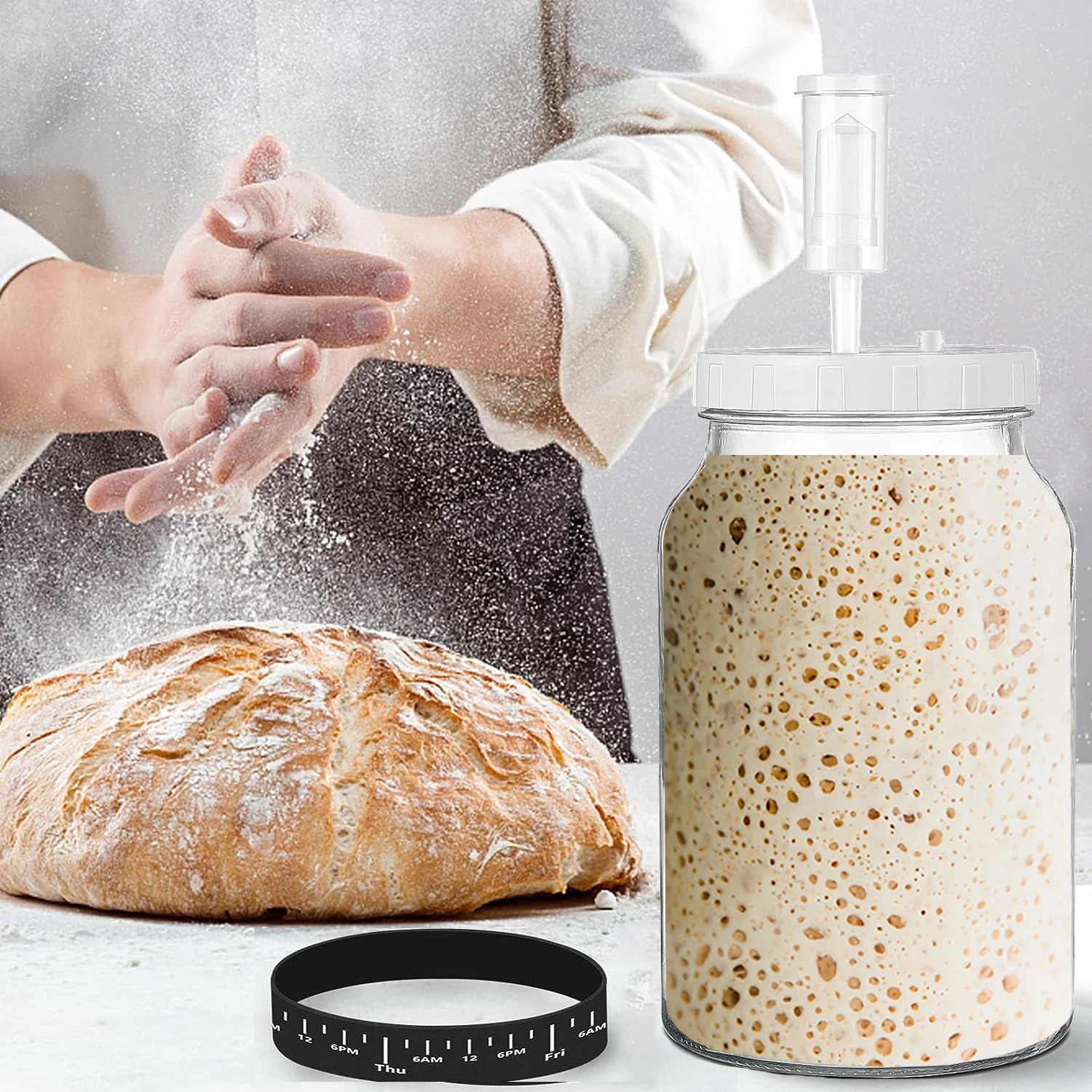 Yongli FJG008 fermentation jars sourdough starter  kit with airlocks and airtight screw Lid sour dough bread baking jar