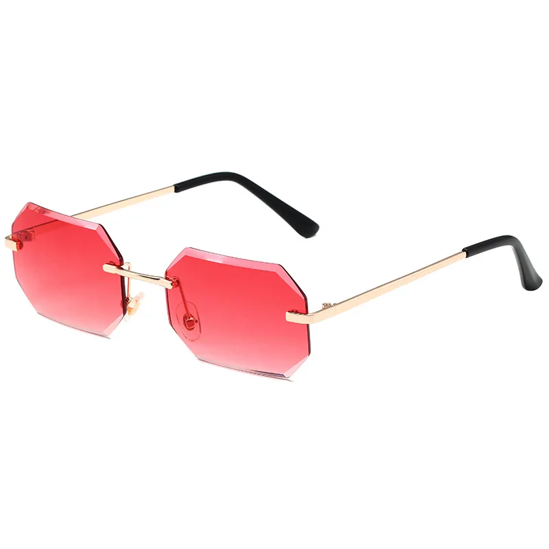 Wholesale Sunglasses Designer Diamond Cut Shaped Brand Sunglasses Women Rimless Metal Frame Octagonal