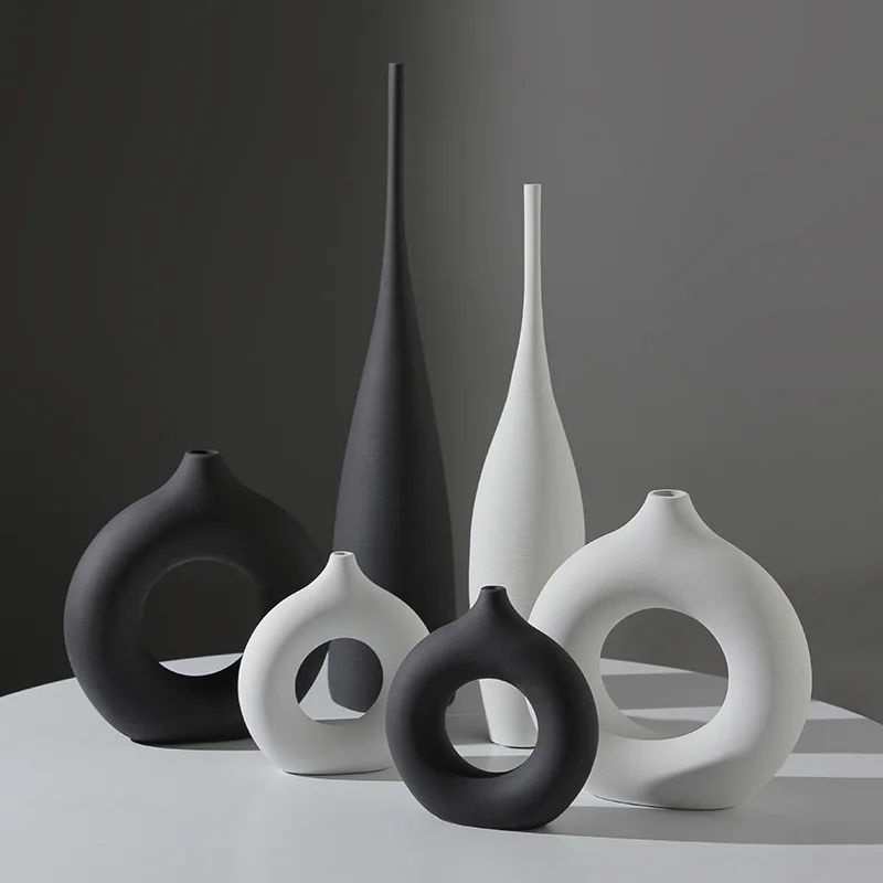 Tall Flower Vases for Living Room Decorations,Modern White Ceramic Vases for Home Decor Shelf