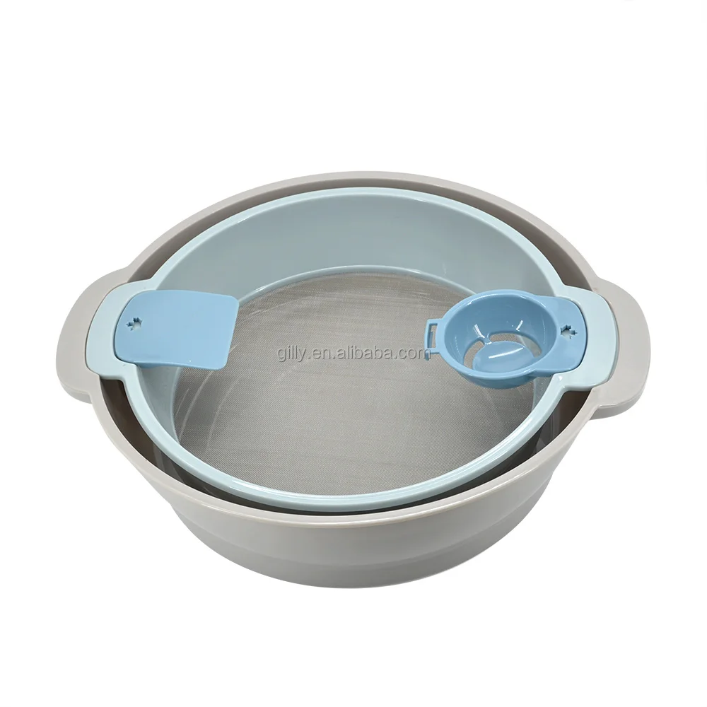 multifunctional Fine Mesh Strainer manual Flour sieve with Scraper Egg Separator Sifting Pan juice filter Sugar Sifter