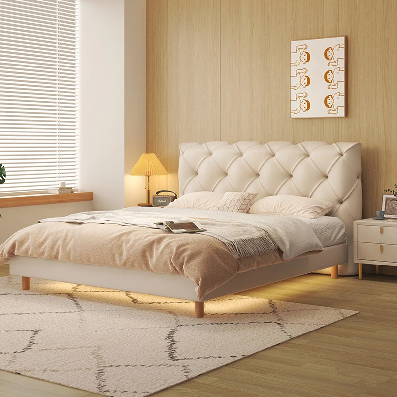 Luxury Modern Comfort Design Metal Genuine Leather Queen King Size Beds Upholstered Bed Frame Hotel Villa Bedroom Furniture Set