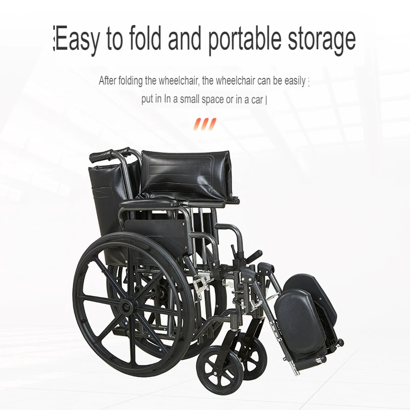 Standard load 100kg wheel chair high quality steel welding arm rest folding wheelchair with footrest