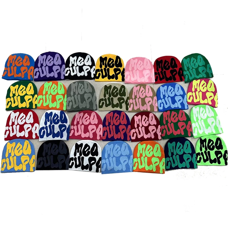 High Quality Winter Warm Acrylic Fibre Knit Beanie Hat Letter Jacquard Soft Knitted Hat For Woman Man