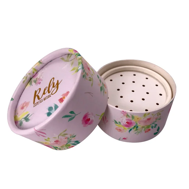 Lovely custom made beauty  luxury round cosmetic loose powder jars skincare packaging paper round tube with sifter