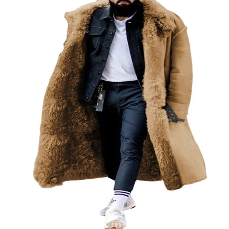 Winter 2021 Man new imitation fur popular style thickened coat four colors plus size long fleece lined coats for men