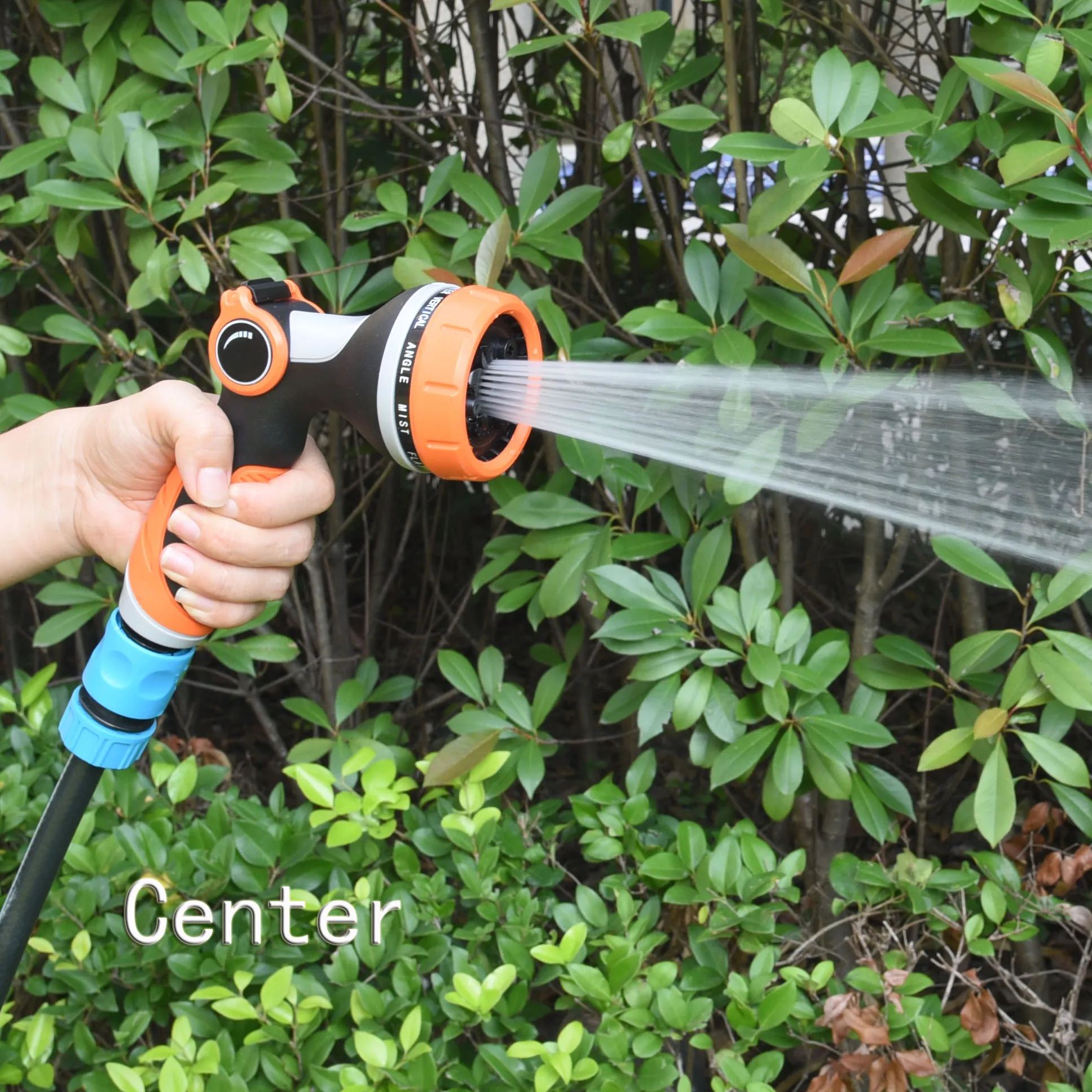 Plastic high pressure 10 pattern garden water gun with thumb valve