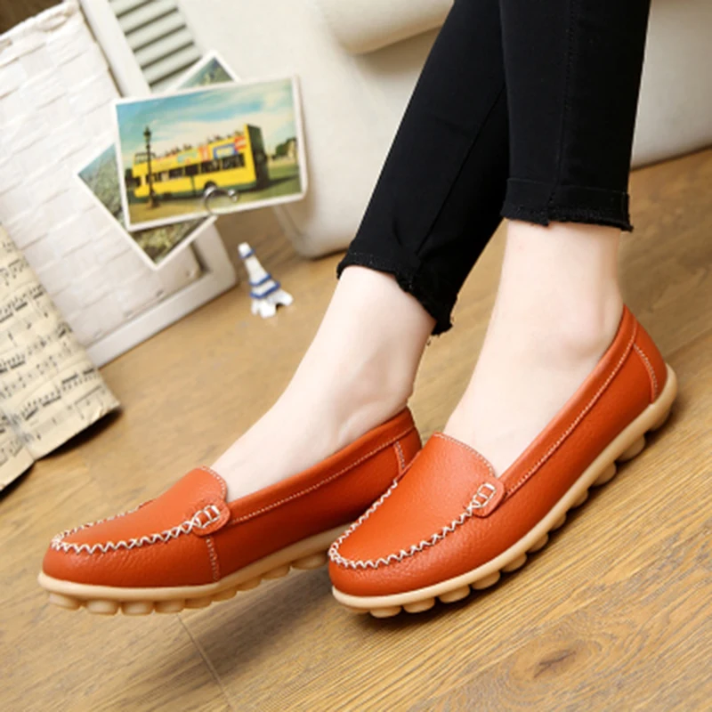 2025 NEW XC New Spring Autumn Shoes Woman Leather Women Flats Slip on Loafers Moccasins Female Shoe Plus Size 35-41