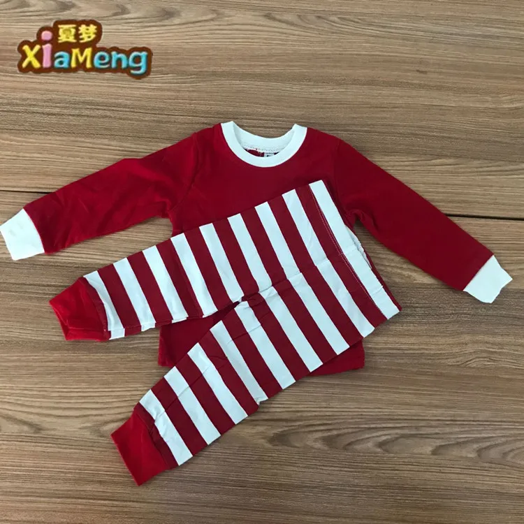 
2018 hot sale 100% cotton white and red stripe kids christmas pajamas 