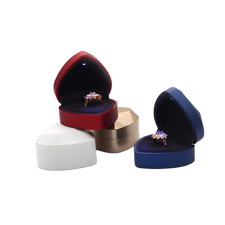 LED Ring Box Heart Purple Velvet Heart Box Ring Jewelry Box Ring Flower Heart