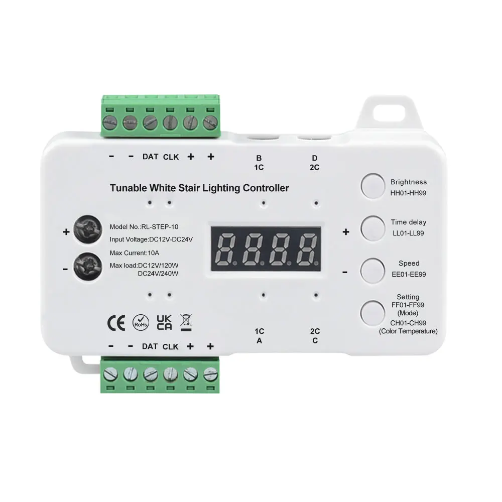 STEP-10 Tunable White LED Stair Lighting Controller DC12V DC24V CCT Adjustable Color Temperature Step Light Controller