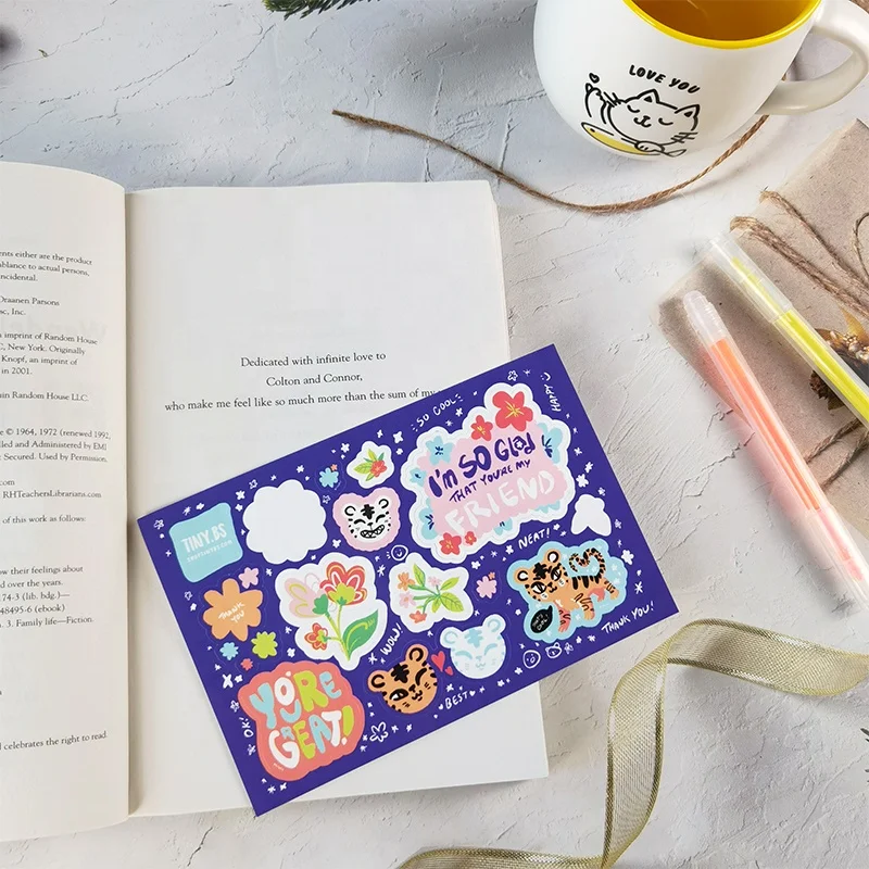 Cute Kawaii Anime Cartoon Vinyl Waterproof Kids Notebook Journal Laptop Stickers Sheets Custom Kiss Cut Sticker Sheets