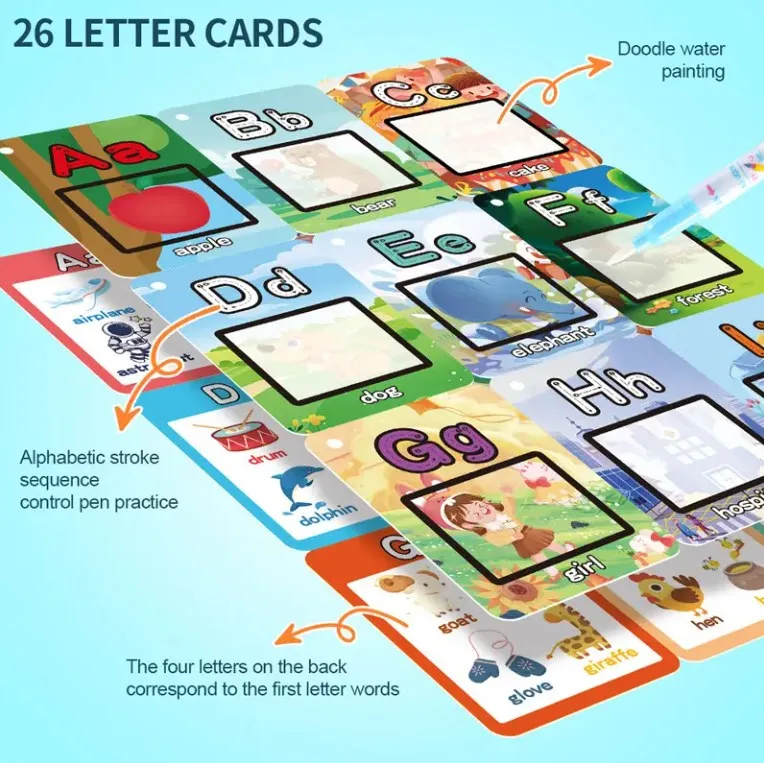 Early Educational Learning Magic Water Painting Recycle Flashcards Children 26 Letters Alphabet Graffiti Drawing Card For Kid