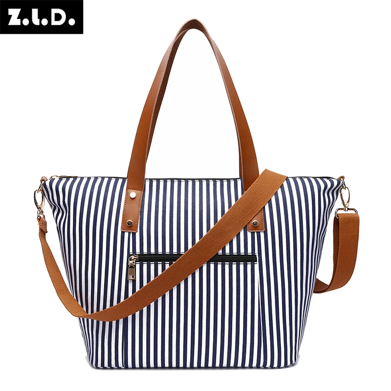 ZUOLUNDUO New designer fashion custom logo blue white stripes outdoor luxury duffle luggage bag large capacity travel bag set